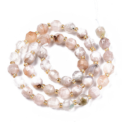Natural Cherry Blossom Agate Beads Strands, Faceted, Round