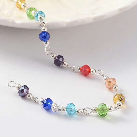 Laiton chaînes de perles de verre à la main, non soudée, avec des billes de fer, pour colliers bracelets de décision, 39.3 pouce