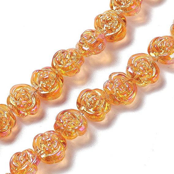 Electroplate Glass Beads Strands, Full Rainbow Plated, Rose
