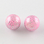 Spray Painted Acrylic Round Beads with Silver Glitter Powder, 20mm, Hole: 3mm, about 105pcs/500g