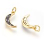 Brass Micro Pave Cubic Zirconia Charms, with Jump Ring, Moon, Clear