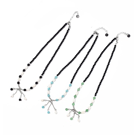 Colliers de perles naturelles et de pierres précieuses / perles de verre, 304 collier pendentif pompon en acier inoxydable pour femme