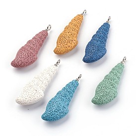 Synthetic Lava Rock Pendants, with Iron Findings, Dyed, Sea Snail