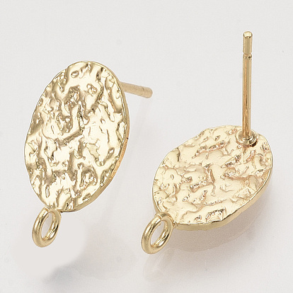 Brass Stud Earring Findings, with Loop, Nickel Free, Oval