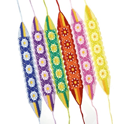 Bandeaux élastiques en laine au crochet tournesol, accessoires de cheveux larges pour femmes filles