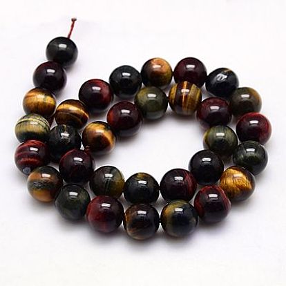 Natural Tiger Eye Beads Strands, Grade AB+, Dyed, Round