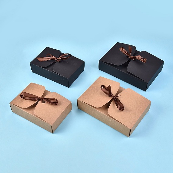 Caja de regalo de papel kraft, cajas plegables, con la cinta, Contenedor de caja de galletas de pastel de panadería, Rectángulo