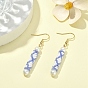 Glass Pearl & Seed Column Dangle Earrings, Golden 304 Stainless Steel Jewelry for Women