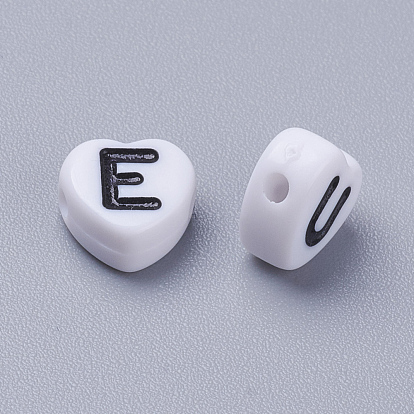 Acrylic Horizontal Hole Letter Beads, Heart with Letter