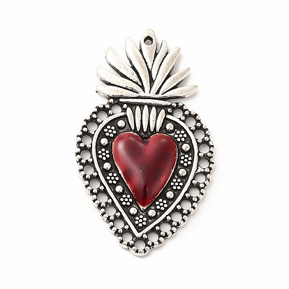 Alloy Enamel Pendants, Antique Silver, Heart Charm