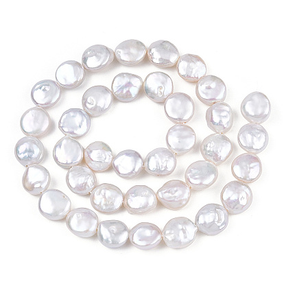 Hebras de perlas keshi naturales barrocas, perlas de agua dulce, plano y redondo