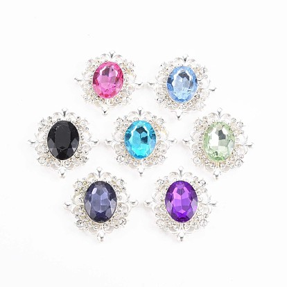 Cabujones de diamantes de imitación de cristal acrílico, con hallazgos de aleación plateada, sin plomo y cadmio, facetados, espalda plana, oval