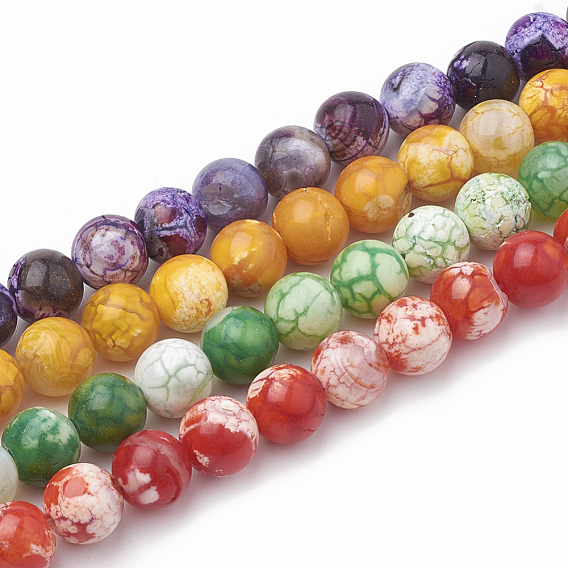 Dyed Natural Crackle Agate Beads Strands, Round