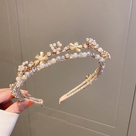 Flower Baroque Rhinestone Pearl Hair Bands, Alloy Hair Hoop for Women Girls