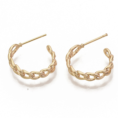 Semicircular Brass Stud Earrings, Half Hoop Earrings, Letter C Shape, Nickel Free, Real 18K Gold Plated