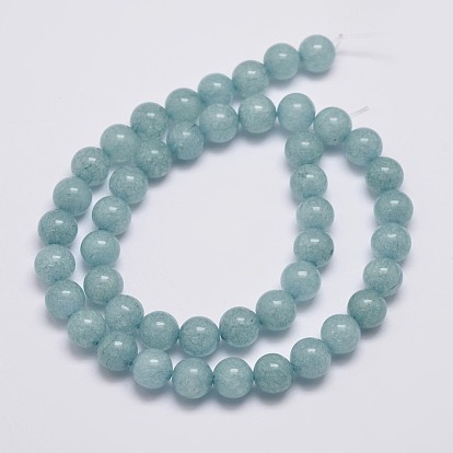 Brins naturels et teints perles malaisie jade, imitation aigue-marine, ronde
