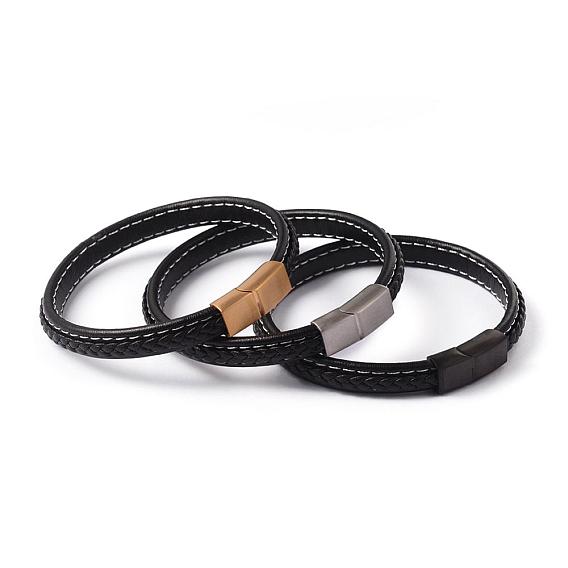 Imitation cuir bracelets de corde tressés, avec 304 fermoirs magnétiques en acier inoxydable, 220x9x5mm