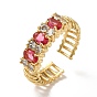 Brass Cubic Zirconia Cuff Ring, Open Ring for Women, Real 18K Gold Plated