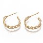Semicircular Brass Stud Earrings, Half Hoop Earrings, Letter C Shape, Nickel Free, Real 18K Gold Plated