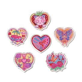 Valentine's Day Transparent Printed Acrylic Pendants, Heart Charm