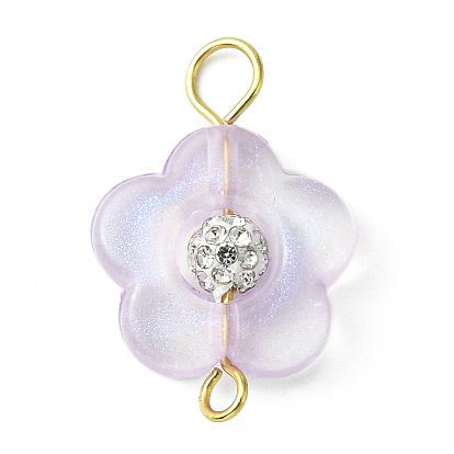 Acrylic Crystal Rhinestone Connector Charms, Glitter Flower Links with Golden Tone 304 Stainless Steel Double Loops