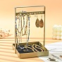 Iron Jewelry Display Stands with Trays, Tabletop Jewelry Organizer Holder with Black Sponge, for Hanging Necklace, Bracelet, Earring, Ring Storage, Antique Bronze, Square/Flat Round