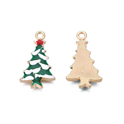 Rack Plating Alloy Enamel Pendants, Cadmium Free & Nickel Free & Lead Free, Light Gold, Christmas Tree
