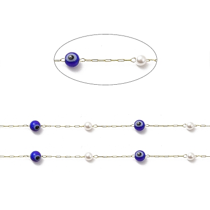 Placage ionique (ip) 316 chaînes de trombones en acier inoxydable chirurgical, Mauvais œil et chaîne de perles de verre, soudé, avec bobine