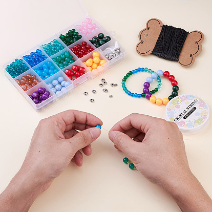 DIY Jewelry Findings, with Glass Beads, Antique Silver Plated Alloy Beads, Elastic Crystal Thread and Waxed Cotton Cord