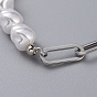 Pendant Necklaces, with Plastic Imitation Pearl Beads, 304 Stainless Steel Paperclip Chains and Toggle Clasps, Heart