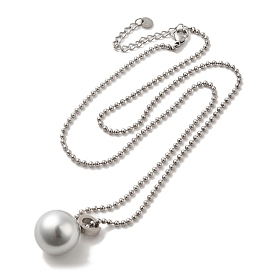 Collier à pendentif rond en perles naturelles avec chaînes à billes en acier inoxydable