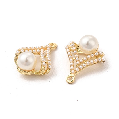 ABS Plastic Imitation Pearl Pendants, with Alloy Findings, Fan Charm
