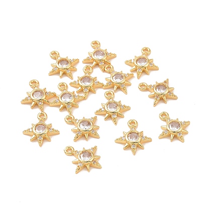 Brass Glass Charms, with Crystal Rhinestones, Star Charms, Long-Lasting Plated