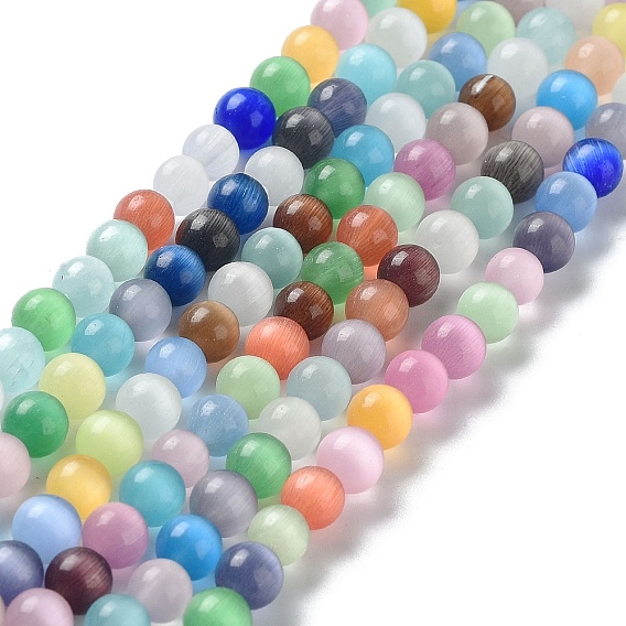 Round Cat Eye Beads Strands, 10mm, Hole: 1.5mm, about 38pcs/strand, 14.1 inch