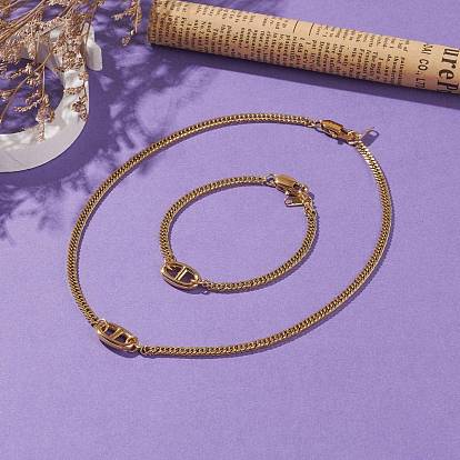 Unisexe 304 colliers et bracelets gourmette en acier inoxydable ensembles de bijoux, avec maillon ovale et fermoirs pinces de homard
