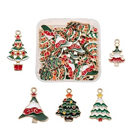 50Pcs 5 Style Alloy Enamel Pendants, Cadmium Free & Lead Free, Light Gold, Christmas Tree