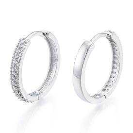 Clear Cubic Zirconia Hinged Hoop Earrings, Brass Jewelry for Women, Nickel Free