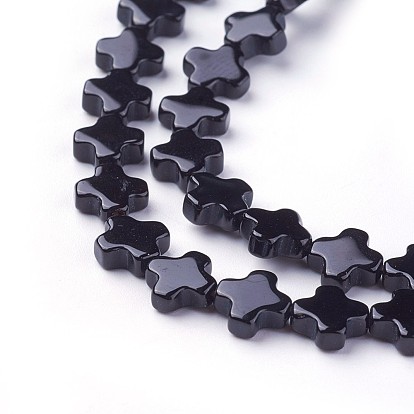 Brins de perles d'onyx noir naturel, croix