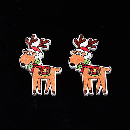 Botones de madera de arce pintados con spray de Navidad 2-hole, impreso a una cara, reno de navidad / ciervo
