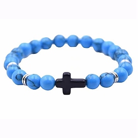 Bracelet extensible croix turquoise synthétique