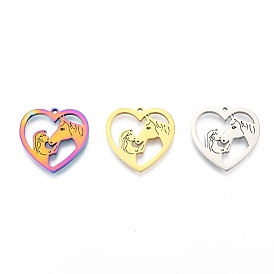 201 Stainless Steel Pendants, Heart with Girl & Horse