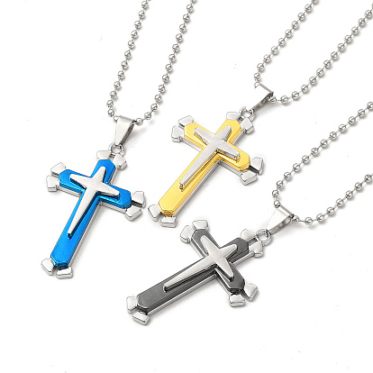 Alloy Cross Pandant Necklace with Ball Chains, Gothic Jewelry for Men Women