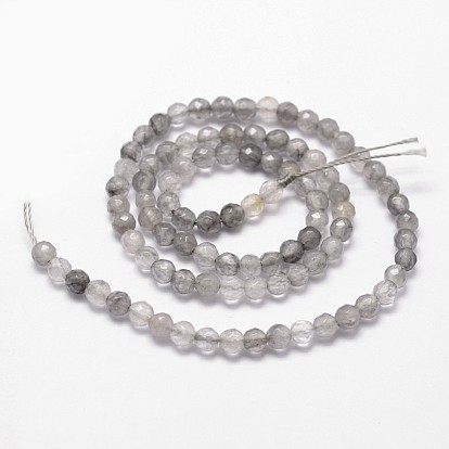 Natural Cloud Quartz Beads Strands, Faceted, Round, Gray
