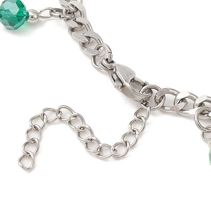Bracelet à breloques en alliage de trèfle et de verre avec chaînes gourmettes en acier inoxydable pour la Saint-Patrick