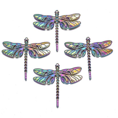 Rainbow Color Alloy Big Pendant Rhinestone Settings, Cadmium Free & Nickel Free & Lead Free, Autumn Pendants, Dragonfly