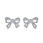 925 Sterling Silver Micro Pave Cubic Zirconia Bowknot Stud Earrings for Woman