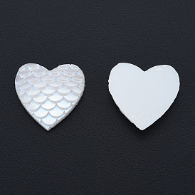 ABS Plastic Imitation Pearl Cabochons, Heart with Fish Scale Pattern