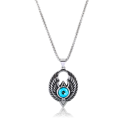 Wing with Evil Eye Pendant Necklace Lucky Spiritual Protection Necklaces Hip-hop Punk Style Charm Titanium Steel Jewelry for Men and Women