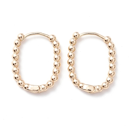 Rack Plating Brass Beaded Oval Huggie Hoop Earrings for Women, Cadmium Free & Lead Free