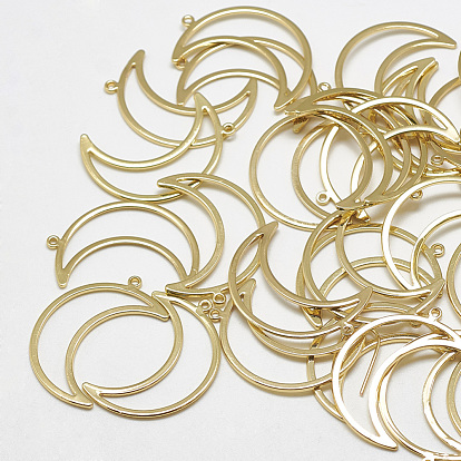 Brass Open Back Bezel Pendants, For DIY UV Resin, Epoxy Resin, Pressed Flower Jewelry, Moon, Real 18K Gold Plated